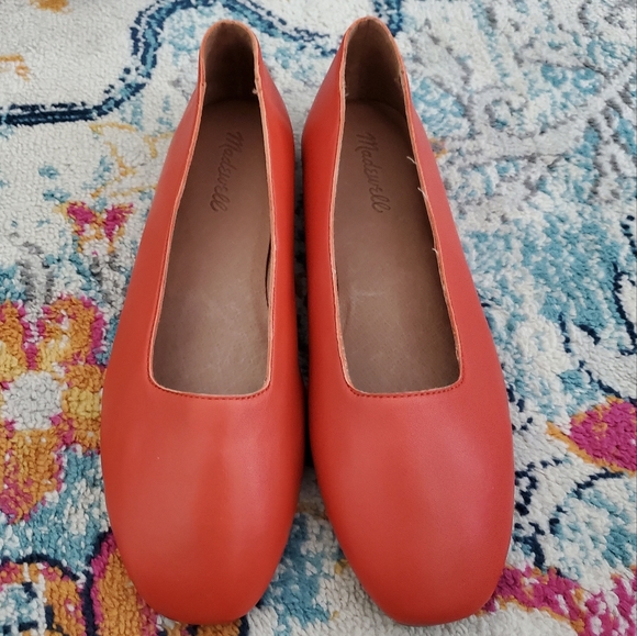 Madewell Shoes - Madewell The Corey, Coral Orange Soft Leather Ballet Flats, Size 9